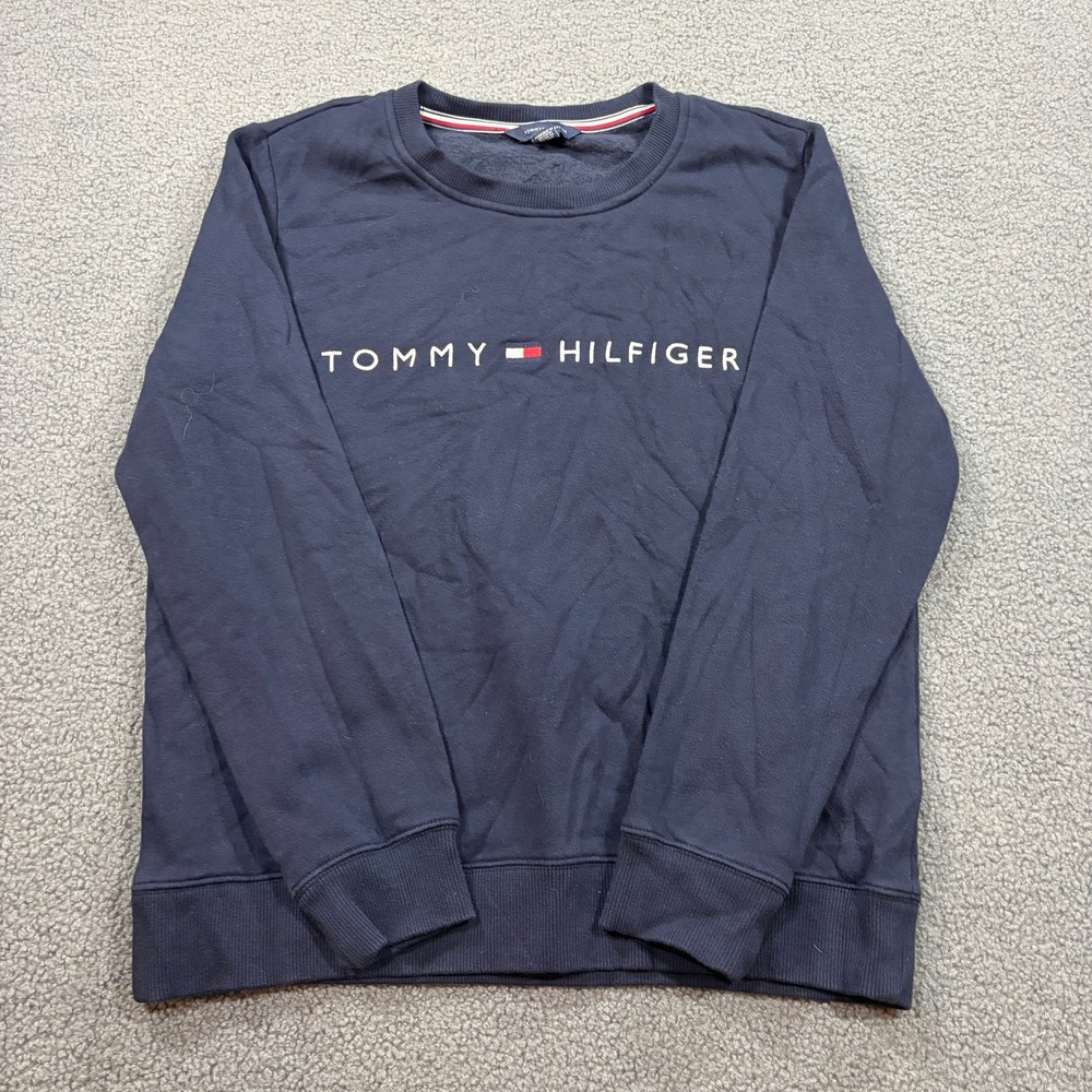 Tommy Hilfiger Sweatshirt Mens M Navy Blue Logo Crewneck Fleece Pullover 7697855